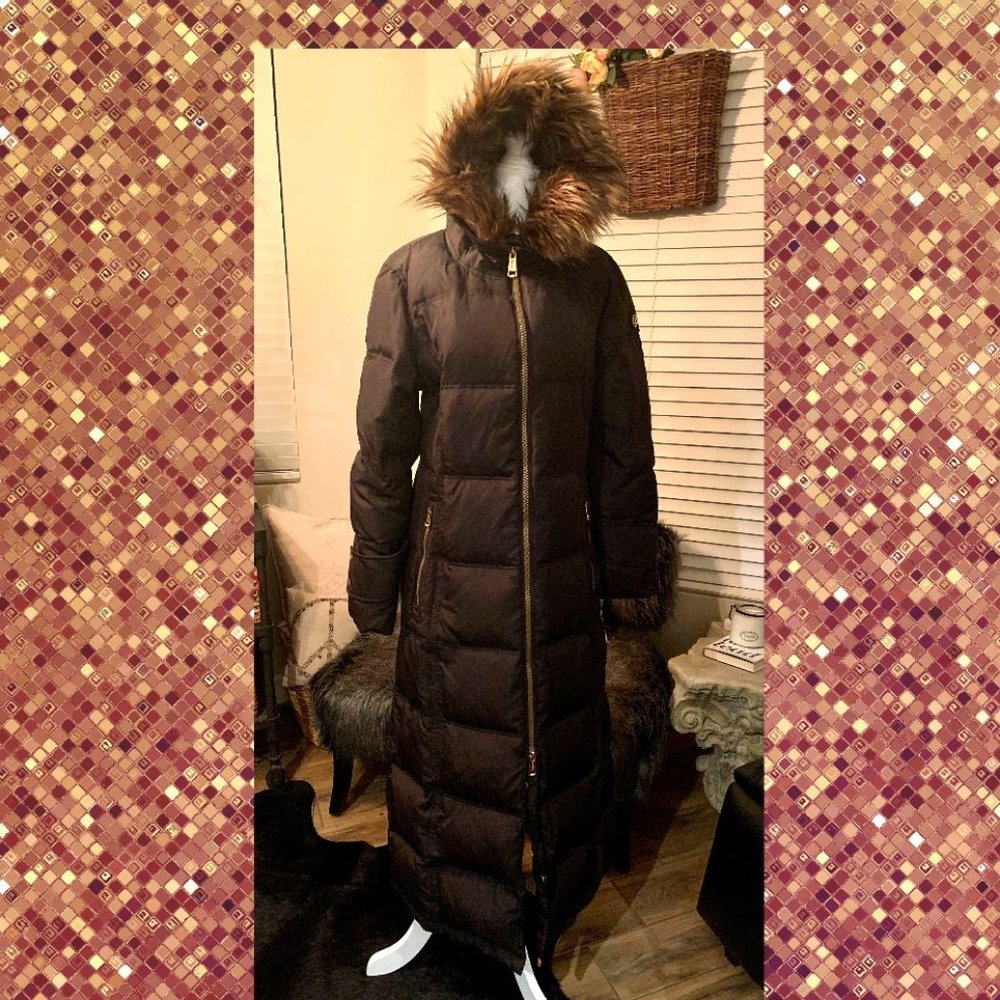 Calvin Klein Maxi Down Hooded Coat w/Faux Fur Hoot